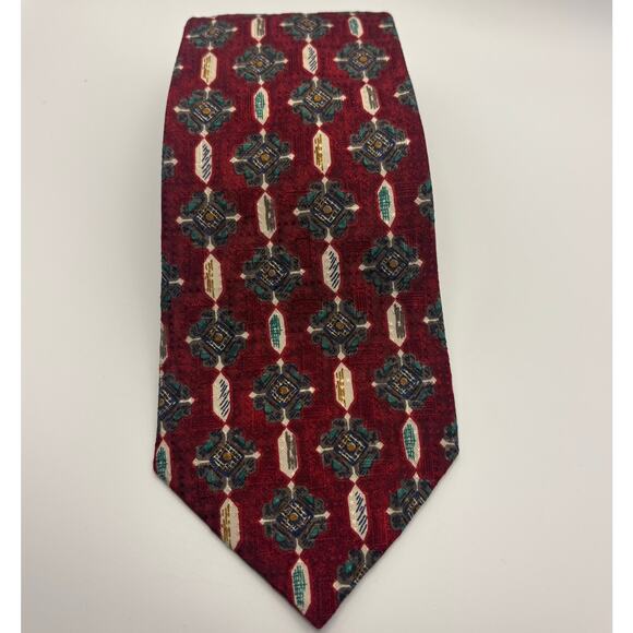 Countess Mara Maroon Geometric Men's Tie All Silk Hand Tailored Necktie - Picture 1 of 5